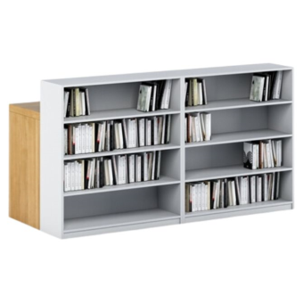Wide and low wooden bookshelf